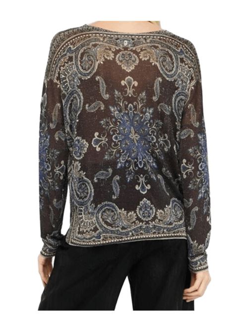 Maglia da donna in viscosa misto lurex con stampa boho all-over sullo sfondo marrone LIU JO | MF5368-MA71NP9156